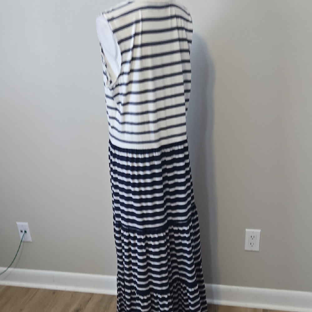 Lands' End Navy and White Striped Maxi Dress Nautical - Picture 4 of 6